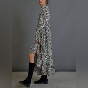 Anthropologie x Mare Mare Leopard Print Tiered Maxi Dress Women's XS Long Sleeve